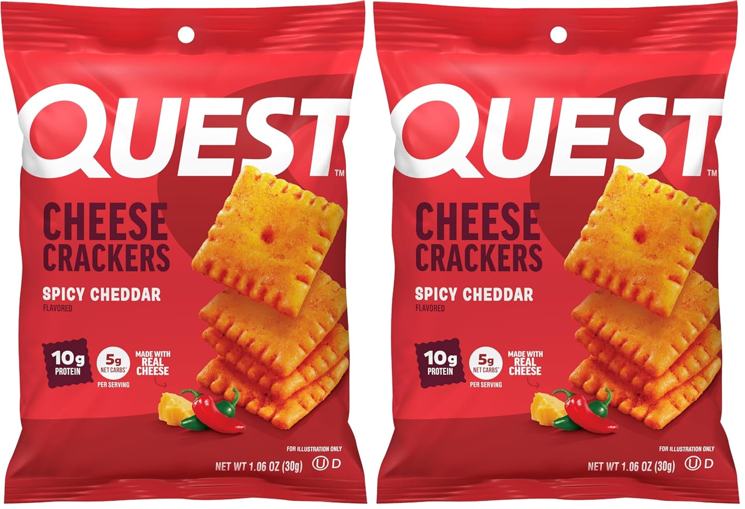 Quest Nutrition Cheese Crackers,Spicy Cheddar Blast,10g of Protein,Low Carb,Made with Real Cheese,(1.06 oz Bags),(Pack of 24)