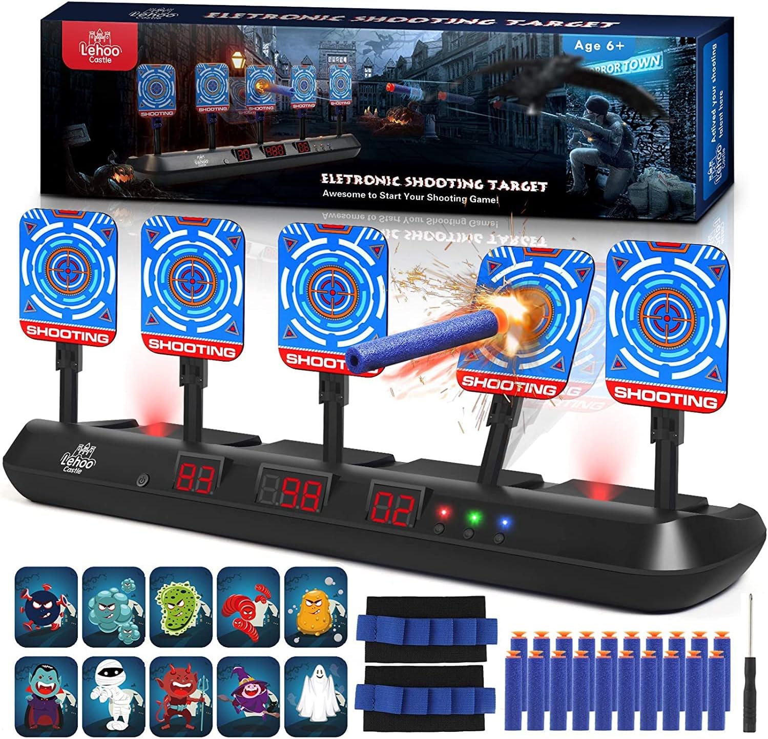 Lehoo Castle Toys for 5 6 7 8 9 Year Old Boys, Electronic Digital Target for Nerf Guns, 5-9 Year Old Boy Gifts Shooting Game, Nerf Toys Gifts for Kids, Outdoor Boys Toys Games