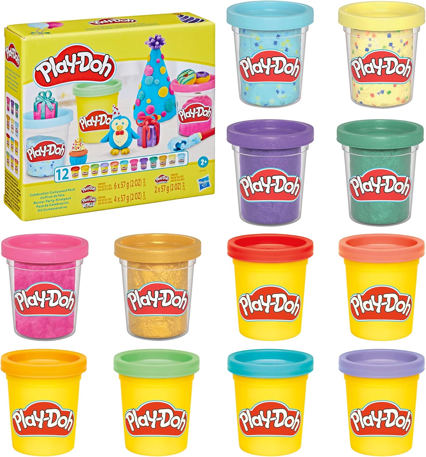 Play-Doh 12 Pack Celebration Compound, Includes Confetti & Metallic Shine, Assort. Colors, Back to School Gifts, Prizes, & Party Favors, Kids Arts & Crafts, Preschool Toys, Ages 3+