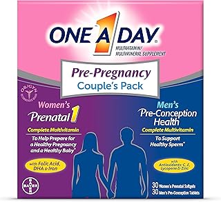 One A Day Men's & Women's Pre-Pregnancy Multivitamin Softgel including Vitamins A, Vitamin C, Vitamin D, B6, B12, Folic Acid & more, 30+30 Count, Supplement for Before, During, and Postnatal