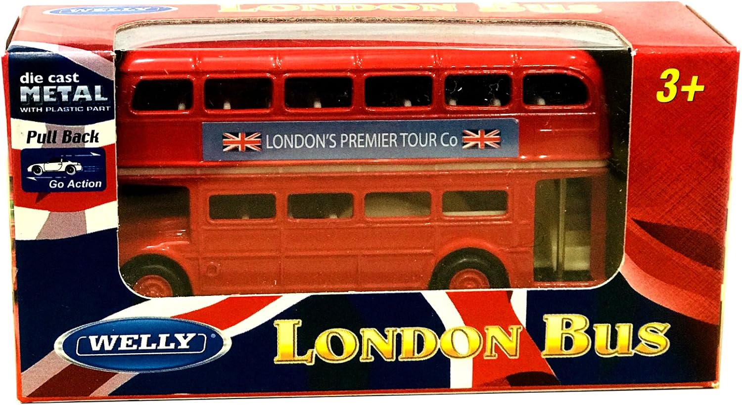 London Double Decker Red Bus Mini Model with Pull Back & Go Action Made of Die Cast Metal and Plastic Parts