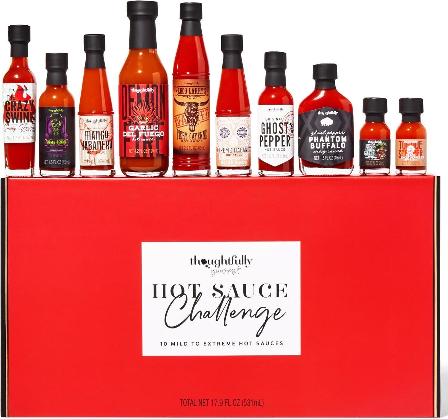 Thoughtfully Gourmet, Hot Sauce Challenge Gift Set, Includes Spicy Hot Sauces for a Hot Sauce Challenge, Pack of 10