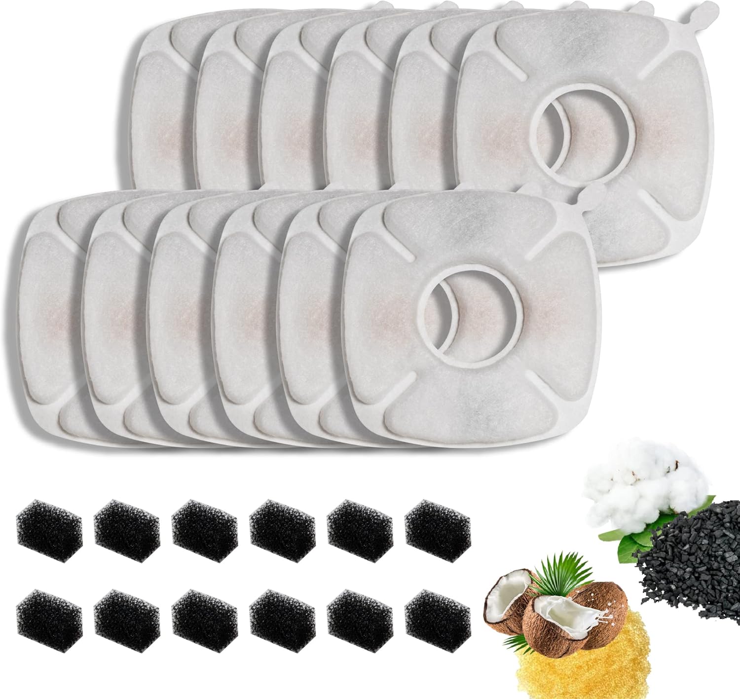 TOGGATH Pet Fountain Replacement Filters Compatible with Veken 67oz 95oz 135oz Blue Plastic Cat Water Fountain Automatic Pet Water Fountain Filters for Cats Dogs with Pre-Filter Sponges(12+12Pack)