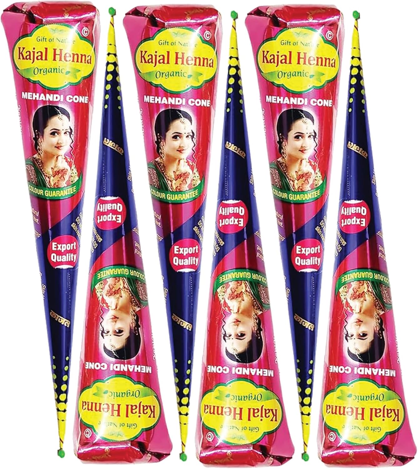 Kajal Brown Natural Organic Chemical Free Mehndi Henna Cones for Hand Design on Festivals & Special Occasions Tattoo Cones (Pack of 6)