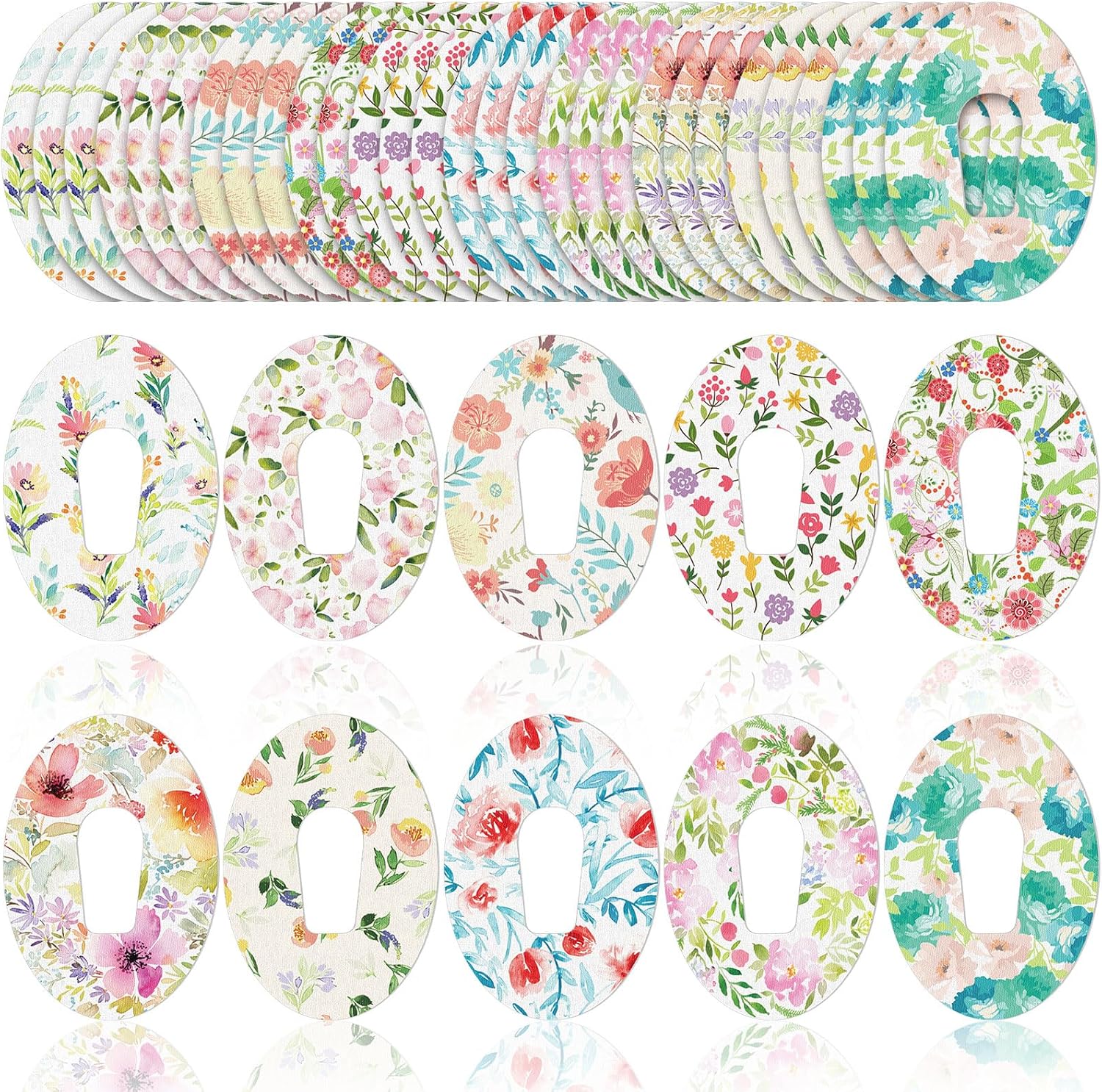 Panelee 30 Pcs 10 Styles Adhesive Patches Compatible with Dexcom Sweatproof Colorful Sensor Floral Adhesive Tape with Split Backing Continuous Glucose Monitor Protection (G6,3.94 x 2.76 Inches)