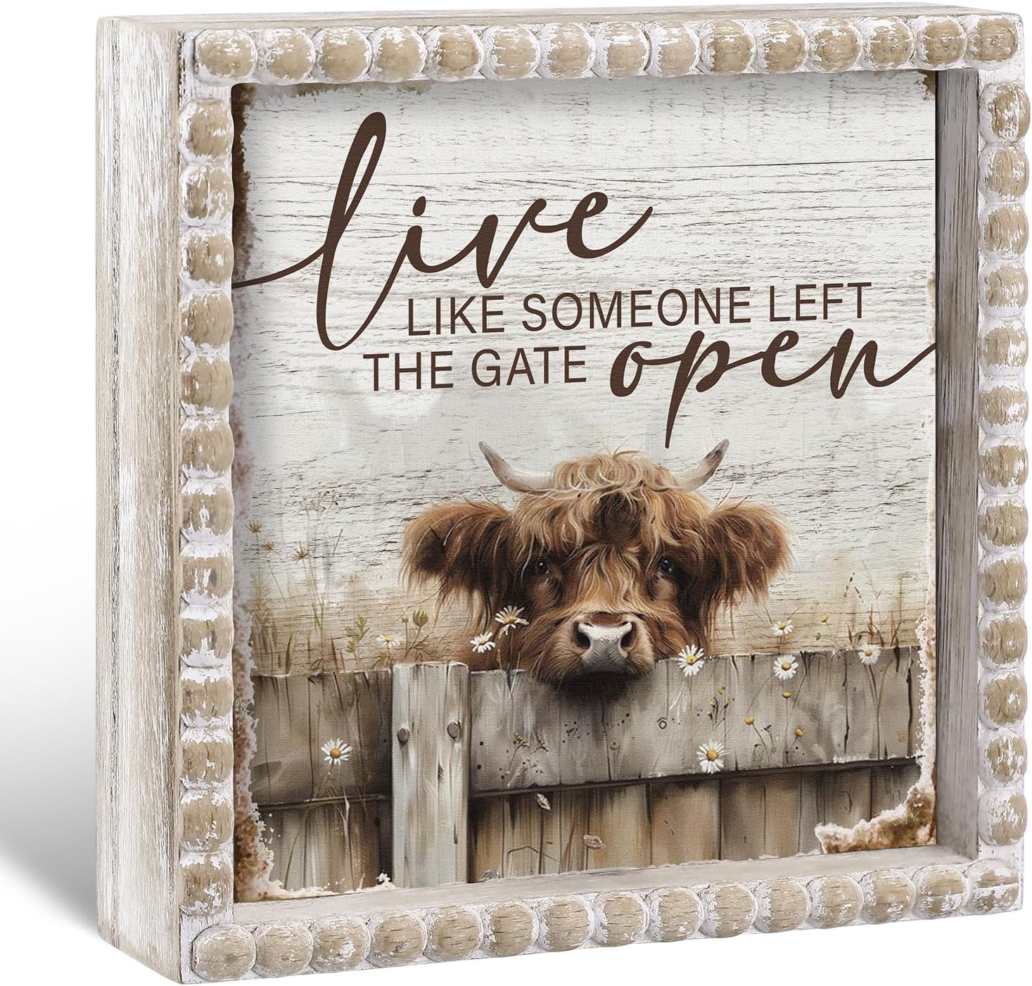 Yousoontic Highland Cow Sign Farmhouse Western Kitchen Restroom Decor Live Like Someone Left The Gate Open Wooden Sign Rustic Highland Cow Gifts Funny Bedroom Decorative Plaque for Home Shelf Table