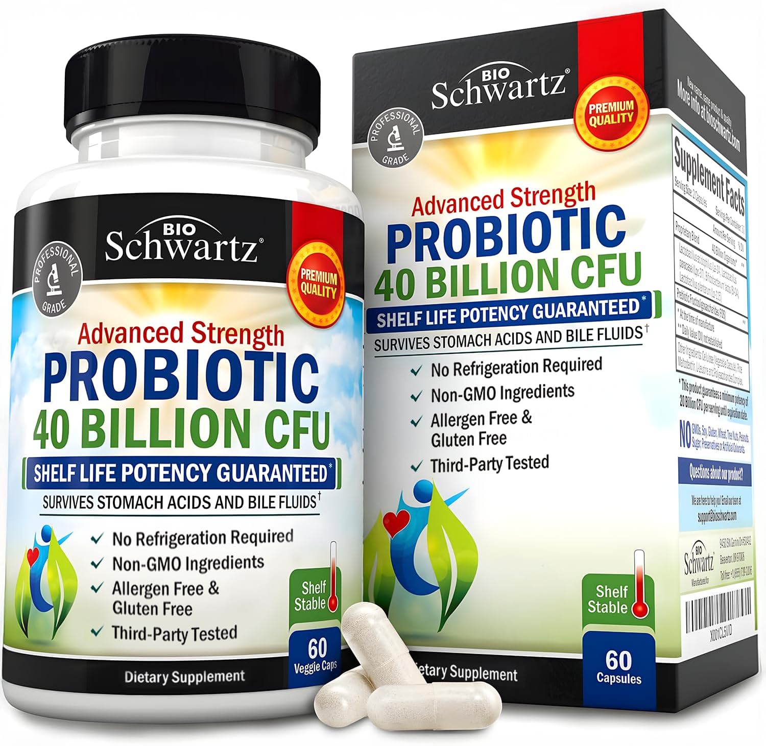 Daily Probiotic Supplement with 40 Billion CFU - Gut Health Complex with Astragalus and Lactobacillus Acidophilus Probiotic for Women and Men - Shelf Stable with Prebiotics for Digestive Health