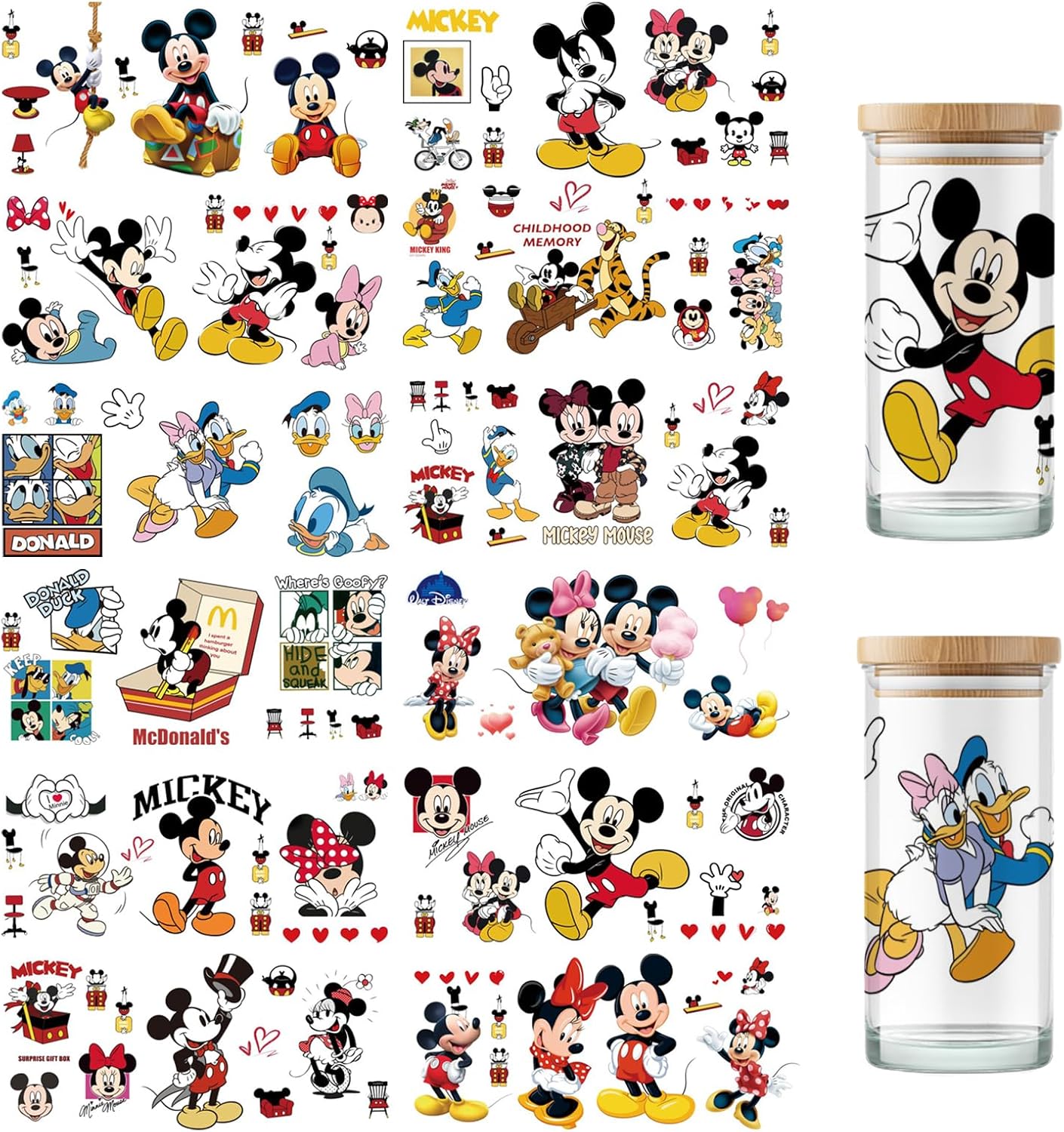 UV DTF Cup Wrap Transfer Stickers for Glass, 12 Sheets Cartoon Rub on Transfers Cup Stickers UV DTF Cup Wraps for 16 oz Glass Water Bottle Waterproof Iron on Transfer Decals for Mugs Cups