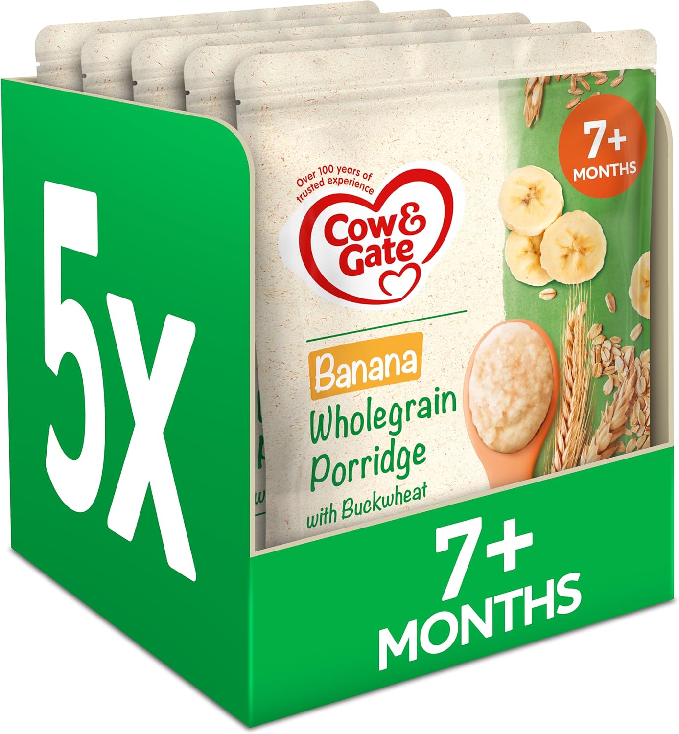 Cow & Gate Banana Wholegrain Porridge Baby Food Cereal, 7+ Months, 200 g, Pack of 4