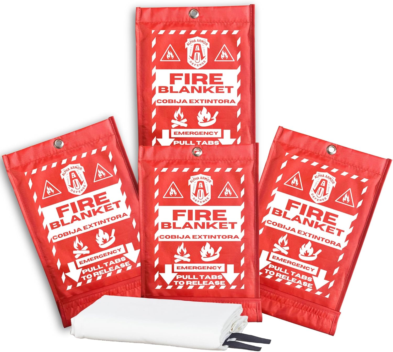 Fire Blanket: Home & Kitchen Fire Extinguisher, Emergency Fireproof Safety Blanket for Camping, Car, Office, 100% Fiberglass, Flame Retardant, Prepared Hero, Thermal, Kit (4 Pack)