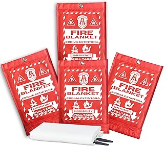 Fire Blanket: Home & Kitchen Fire Extinguisher, Emergency Fireproof Safety Blanket for Camping, Car, Office, 100% Fiberglass, Flame Retardant, Prepared Hero, Thermal, Kit (4 Pack)