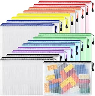 EOOUT 16pcs Mesh Zipper Pouch, Puzzles, Board Game Storage Bags for Organizing, Waterproof Zip File Bags, Letter Size, A4 Size, for School Office Supplies, Storage Bags, 8 Colors