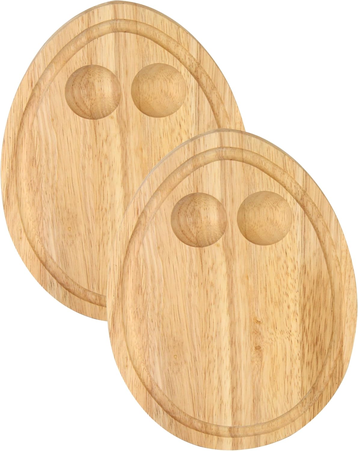 Cole & Bailey® Set of 2 Hevea Wood Breakfast Board Egg Shaped Serving Tray with Egg Holders, Dippy Eggs. 24L x 18W x 1.5Th cm