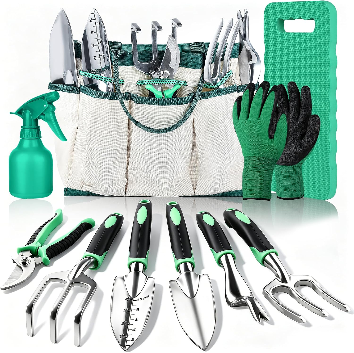 Garden Tools Set 10-Piece Gardening Tools with Kneeling Pad Storage Bag