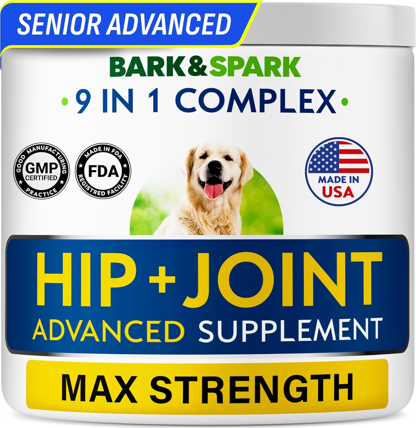 Bark&Spark Senior Advanced Glucosamine Chondroitin for Dogs - Hip Joint Pain Relief - Old Dog Joint Chews Large & Small Breed - Hip Joint Chews Joint Health Care Treats - 120Ct