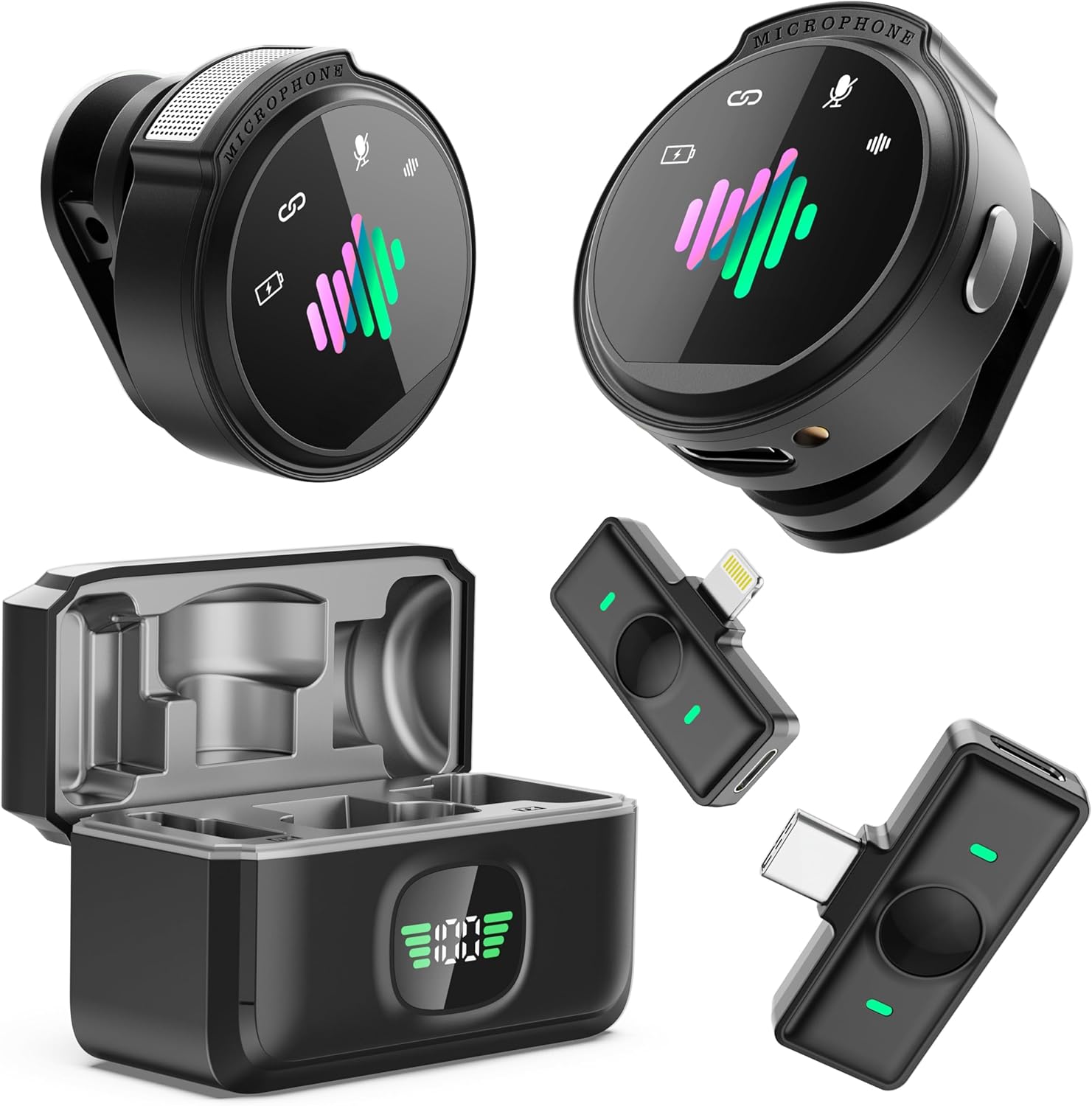 Mini Wireless Lavalier Microphone - Professional Noise Cancelling Lapel Mic for iPhone/Android, 80H Battery, Studio-Quality Sound, Clip-On Wireless Mic for Recording/Vlogging/YouTube