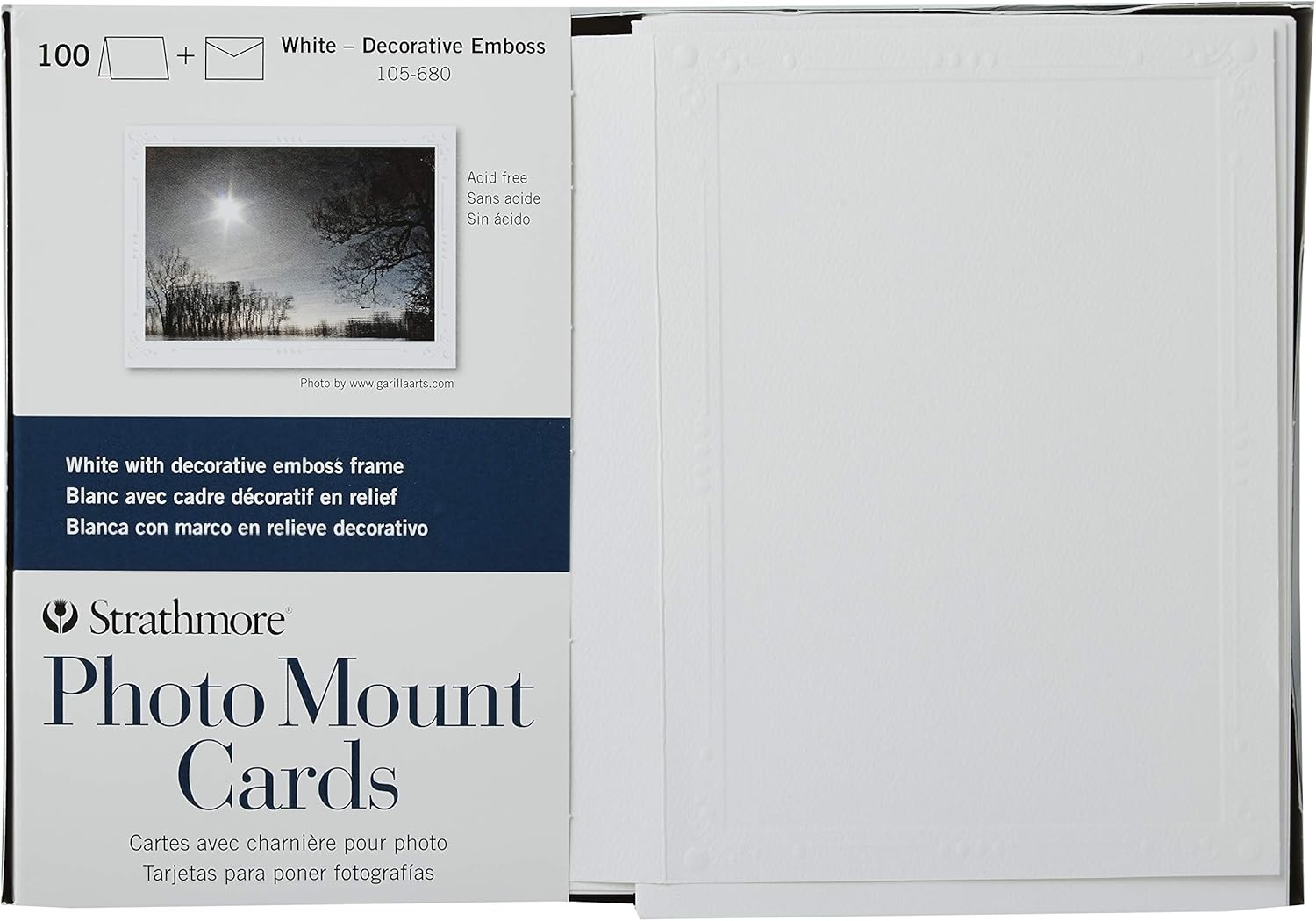 Strathmore Photo Mount Cards, White with Decorative Border, 5x6.875 inches, 100 Pack, Envelopes Included - Custom Greeting Cards for Weddings, Events, Birthdays