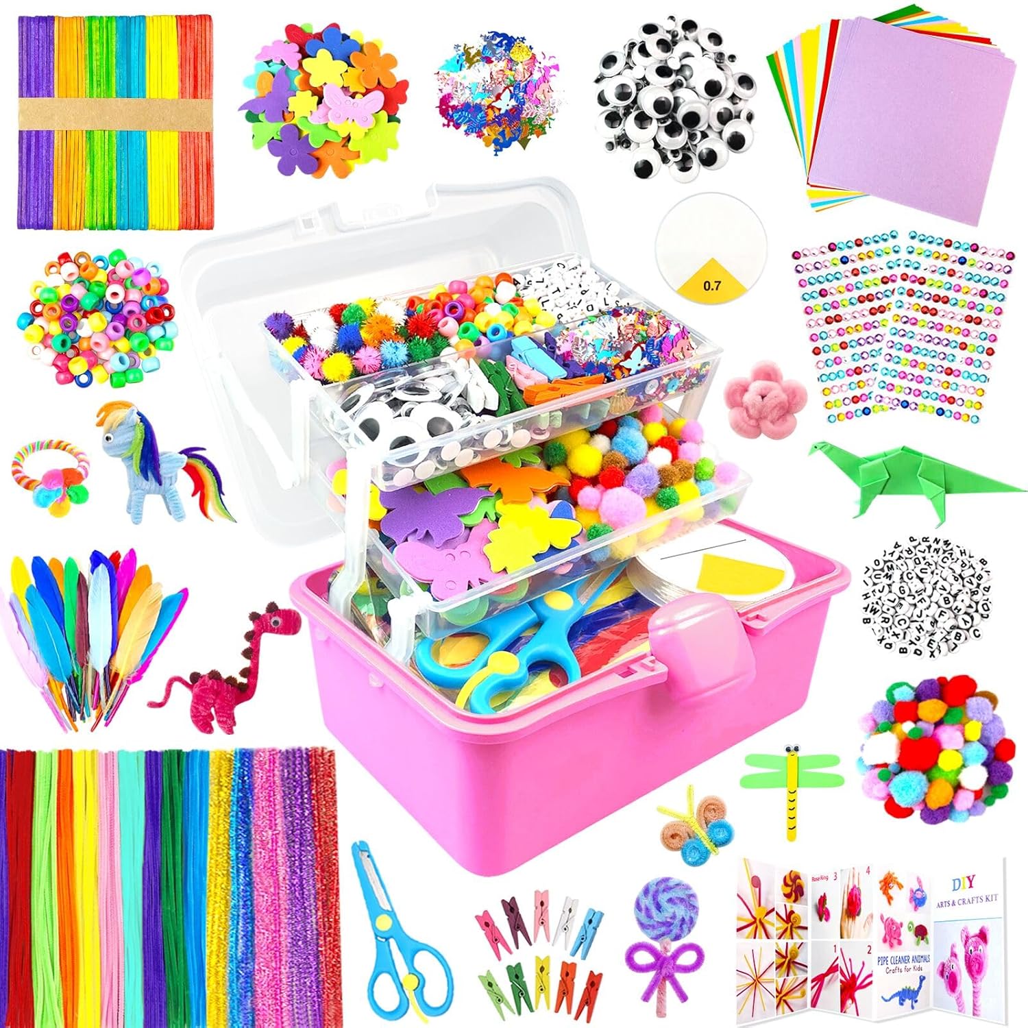 ZEIZHUBN Arts and Crafts Supplies for Kids Crafts Kit with Pipe Cleaners DIY Crafts for Kids Art School Supplies Materials All in Crafting Box Craft Supply Set Gifts for Kid Girls Boys Age 4-8, 8-12