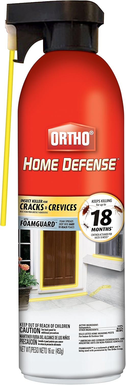 Ortho Home Defense Insect Killer for Cracks & Crevices - Spray Foam Kills Ants, Cockroaches, Fleas, Centipedes, Crickets, Boxelder Bugs & Other Listed Common Insects, Long-Lasting, 16 oz.