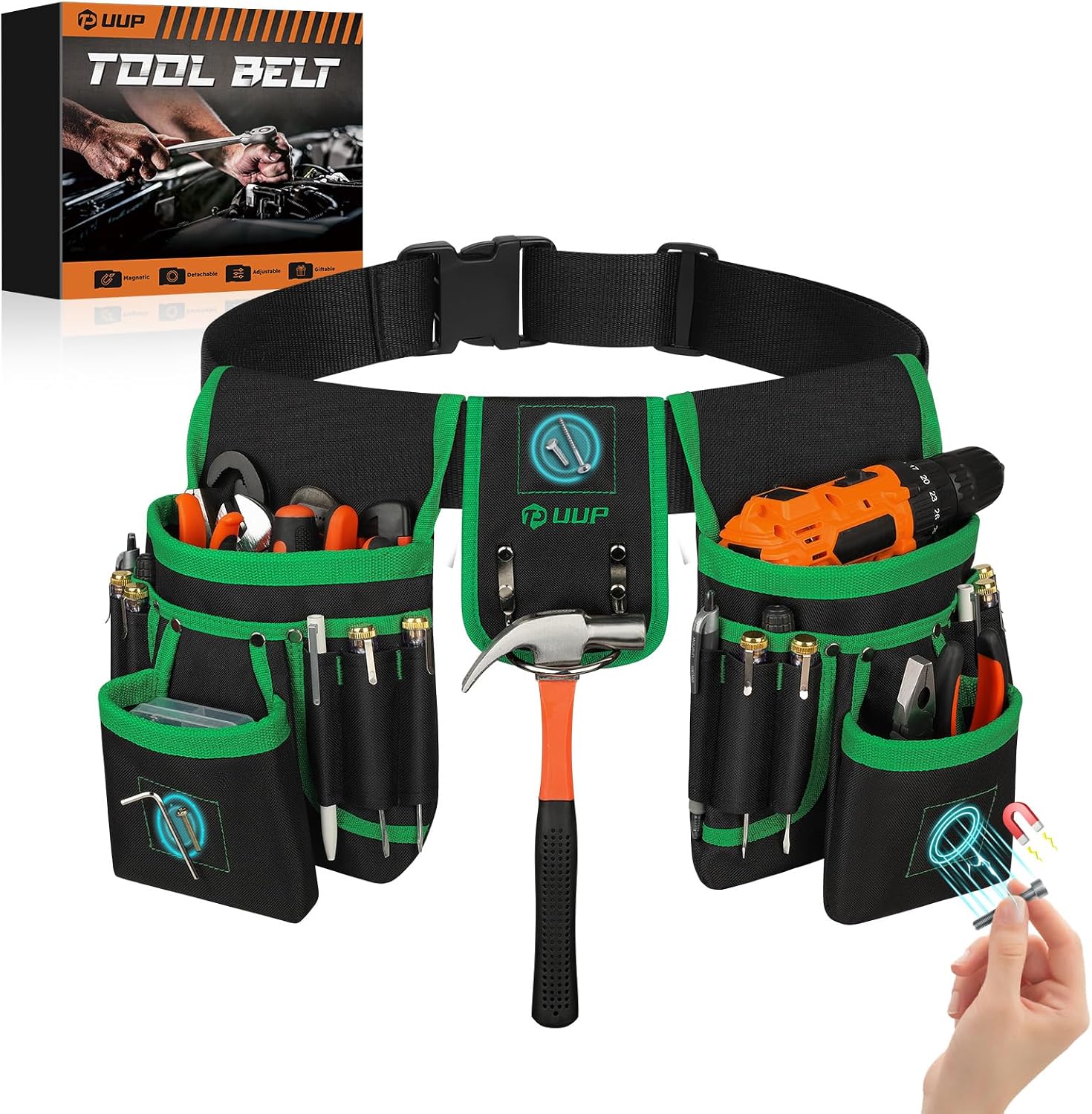Magnetic Tool Belt for Men, 26 Pockets Heavy Duty Nail Tool Pouch Dad Gift