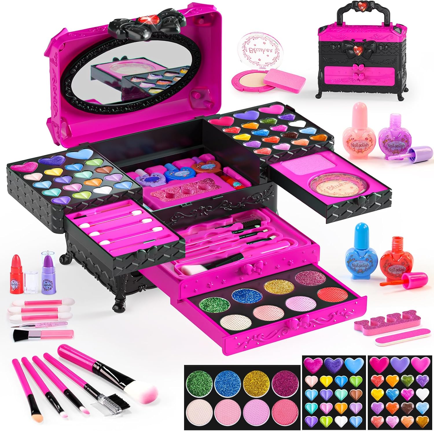 Kids Makeup Kit for Girl Toys - Girls Make Up kit, Real Washable Makeup Set for Girls Princess Gift, Safe & Non-Toxic Toddlers Pretend Cosmetic Kits Gift for Age 3-12 Year Old Christmas Birthday