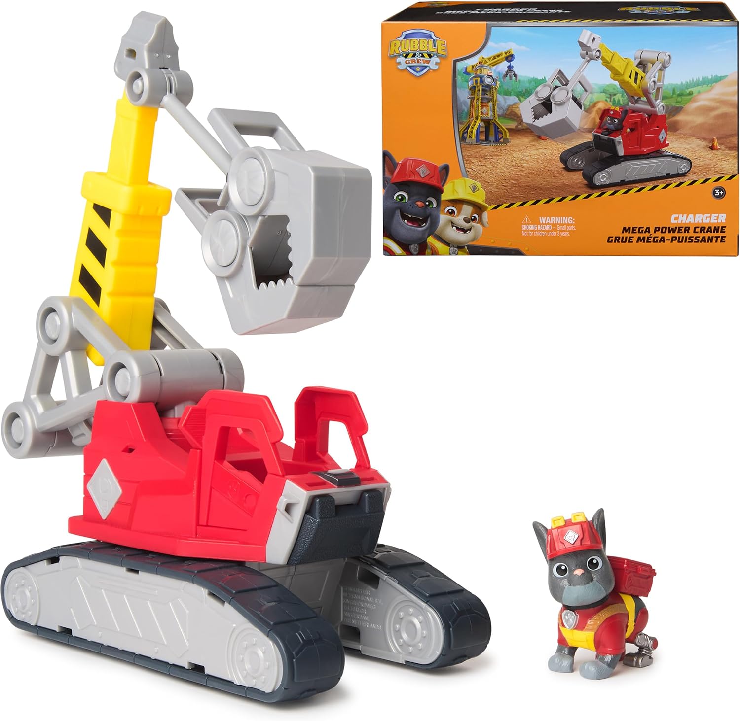Rubble & Crew Charger's Mega Power Crane, Toy Truck with Charger Figure & 2 Detachable Tools, PAW Patrol Kids Toys for Boys & Girls Ages 3 and Up