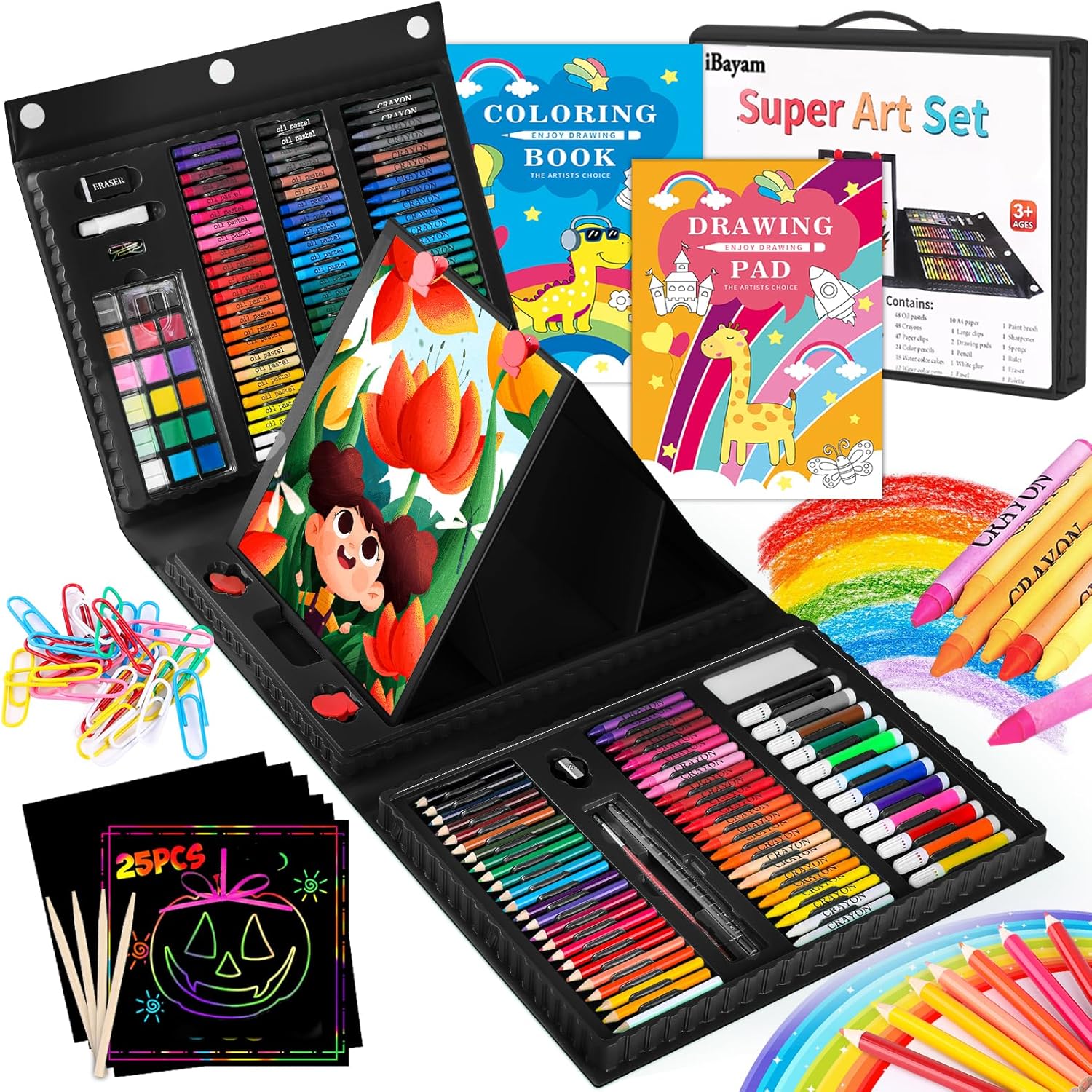 iBayam Art Kit, 251-Pack Art Supplies Drawing Kits, Arts and Crafts Gifts Box for Kids Teen Girls Boys, Art Set Case with Trifold Easel, Scratch Paper, Sketch Pad, Coloring Book, Crayons, Pencils
