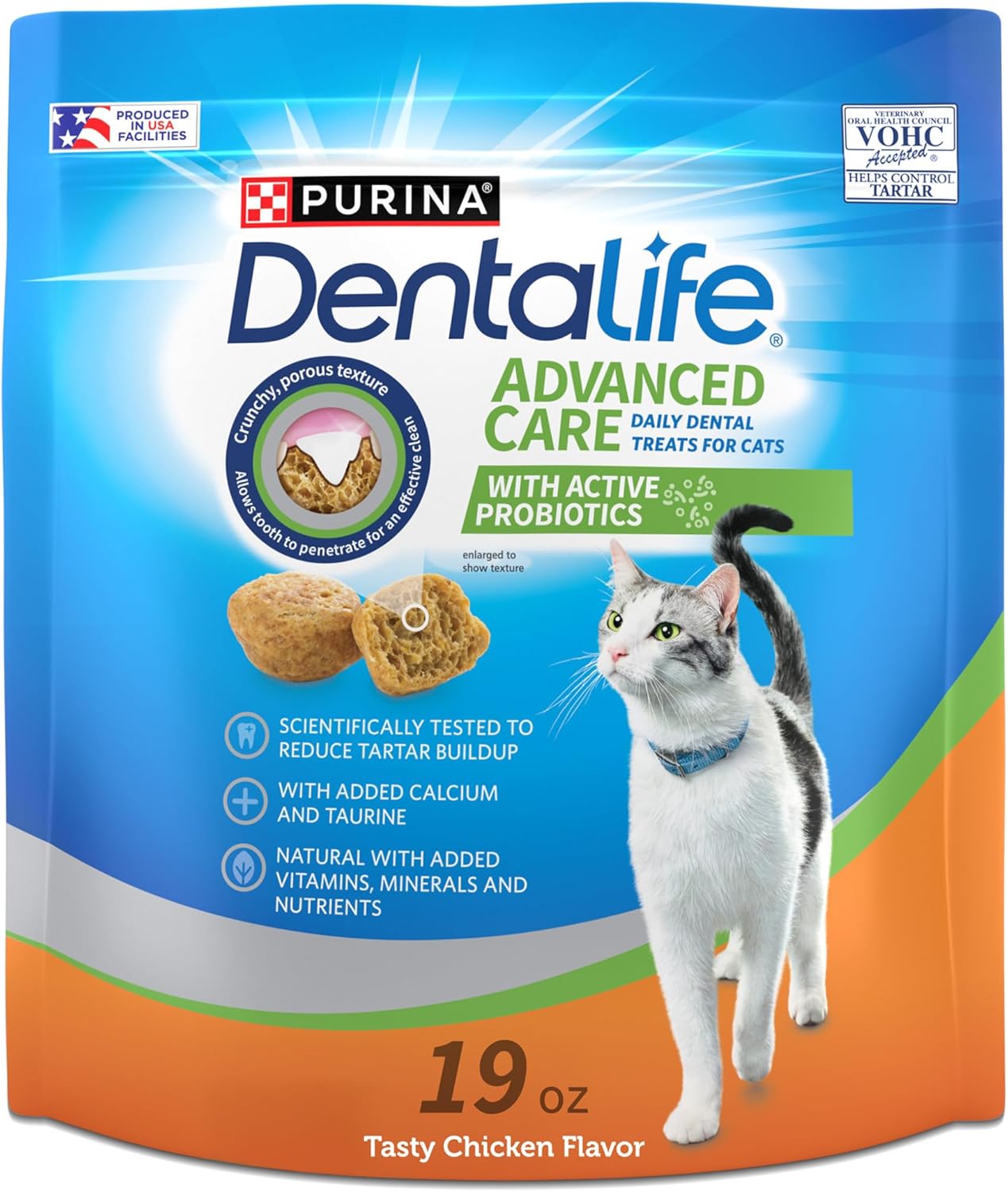 Purina DentaLife Made in USA Facilities Cat Dental Treats, Tasty Chicken Flavor - 19 oz. Pouch
