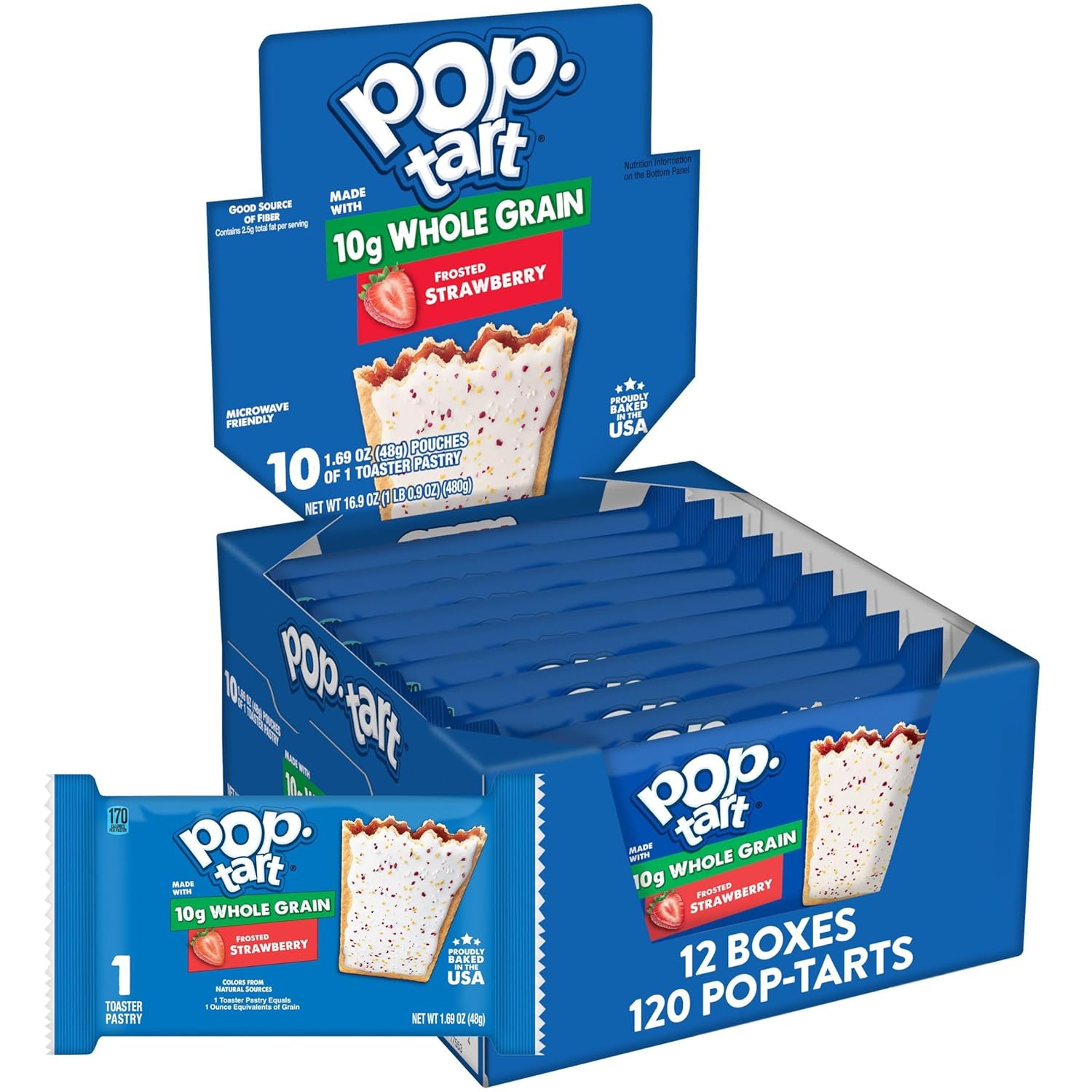 Pop-Tarts Toaster Pastries, Made with Whole Grain, School Lunch, Frosted Strawberry (120 Pop-Tarts)