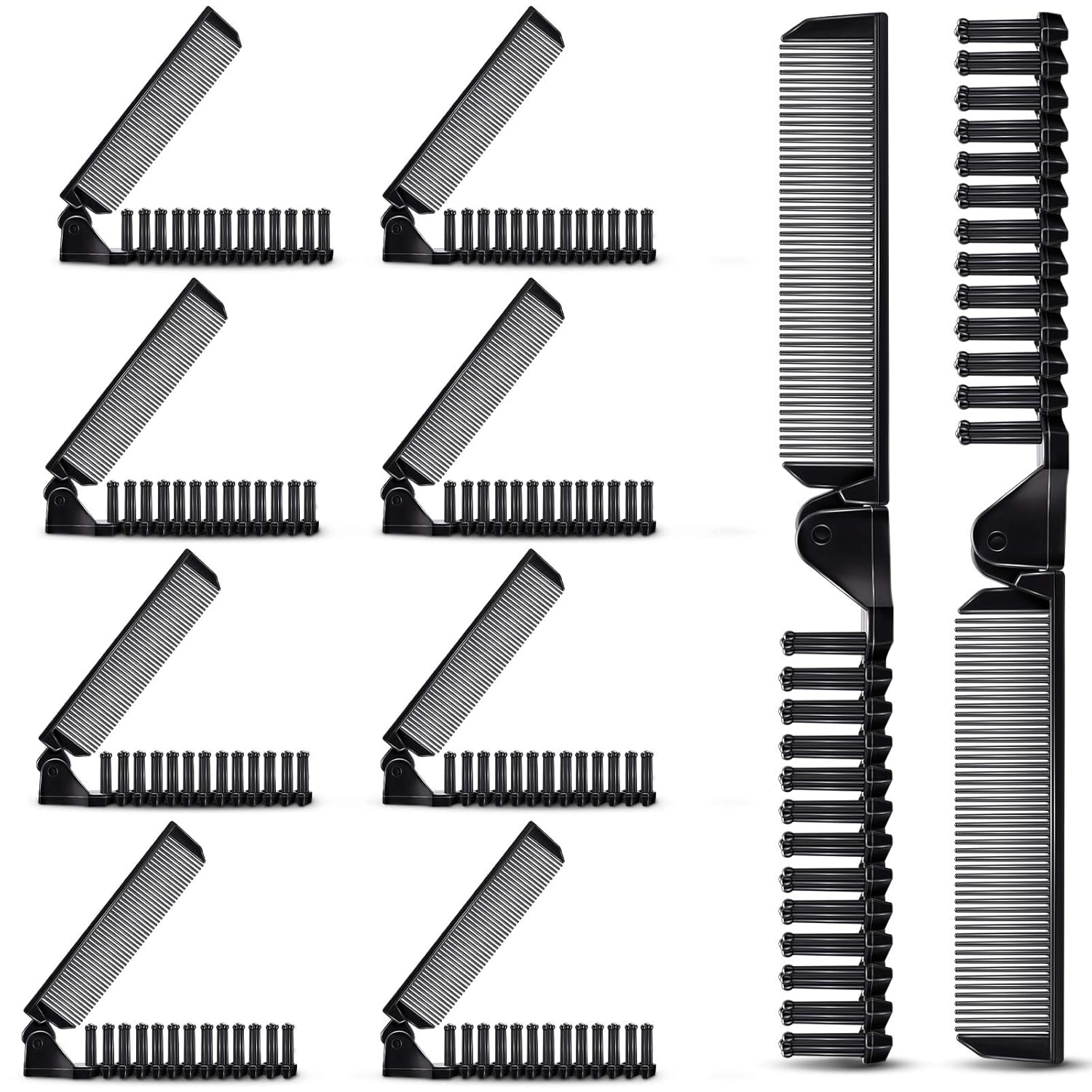 10 Pcs Portable Travel Folding Comb Brush Combo Compact Foldable Hair Brush Pocket Size Comb Double Headed for Women Men Homeless Hotel Shelter Nursing Home Charity Church (Black)
