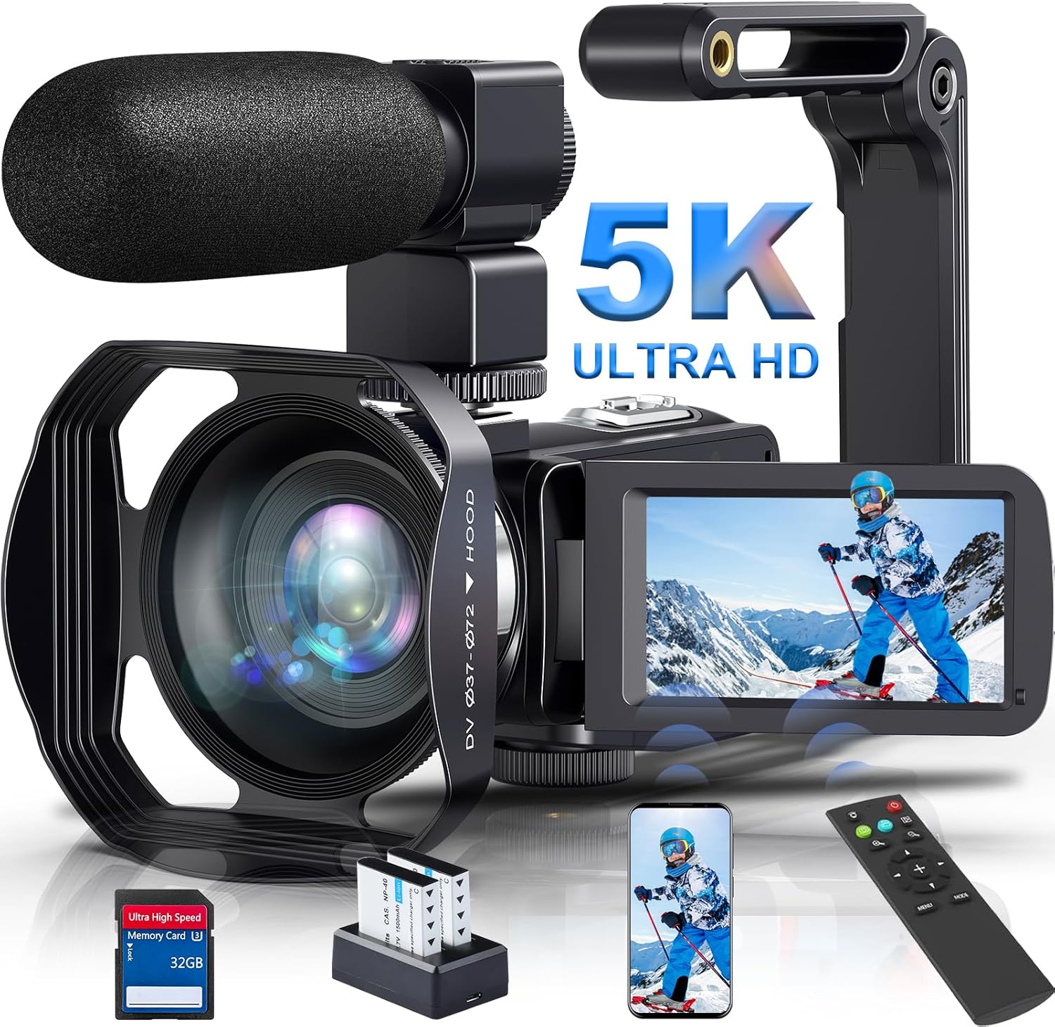 Video Camera Camcorder, 5K 64MP IR Night Vision Vlogging Camera 18X Zoom WiFi Digital Camera for YouTube 3.0'' Touch Screen Recorder Camera with 32GB SD Card, Microphone, 2.4G Remote Control