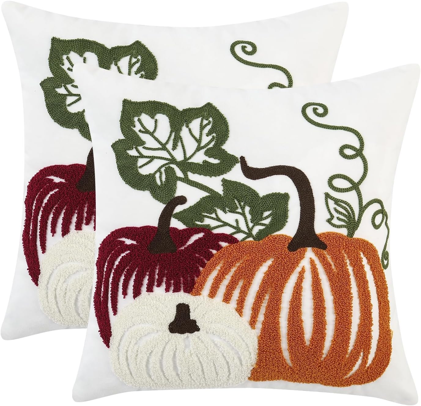 Holibeat Thanksgiving Fall Pillow Covers 18x18 inches Set of 2 Embroidered Pumpkin Throw Pillows Fall Decoration for Home (3BP)