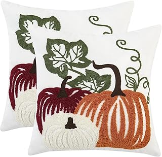 Holibeat Thanksgiving Fall Pillow Covers 18x18 inches Set of 2 Embroidered Pumpkin Throw Pillows Fall Decoration for Home (3BP)