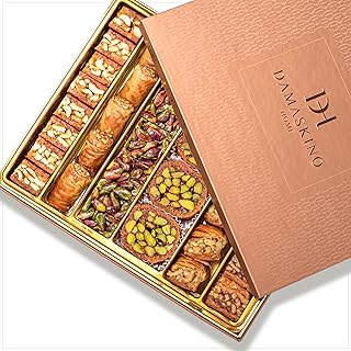 Damaskino Home Assorted Baklava Gift Box 1.2lbs - 35 Pieces – Pistachio Baklava Pastry wtih Cashews & Walnuts – Turkish Baklava Pistachio Dessert – Greek Desserts & Middle Eastern Sweets