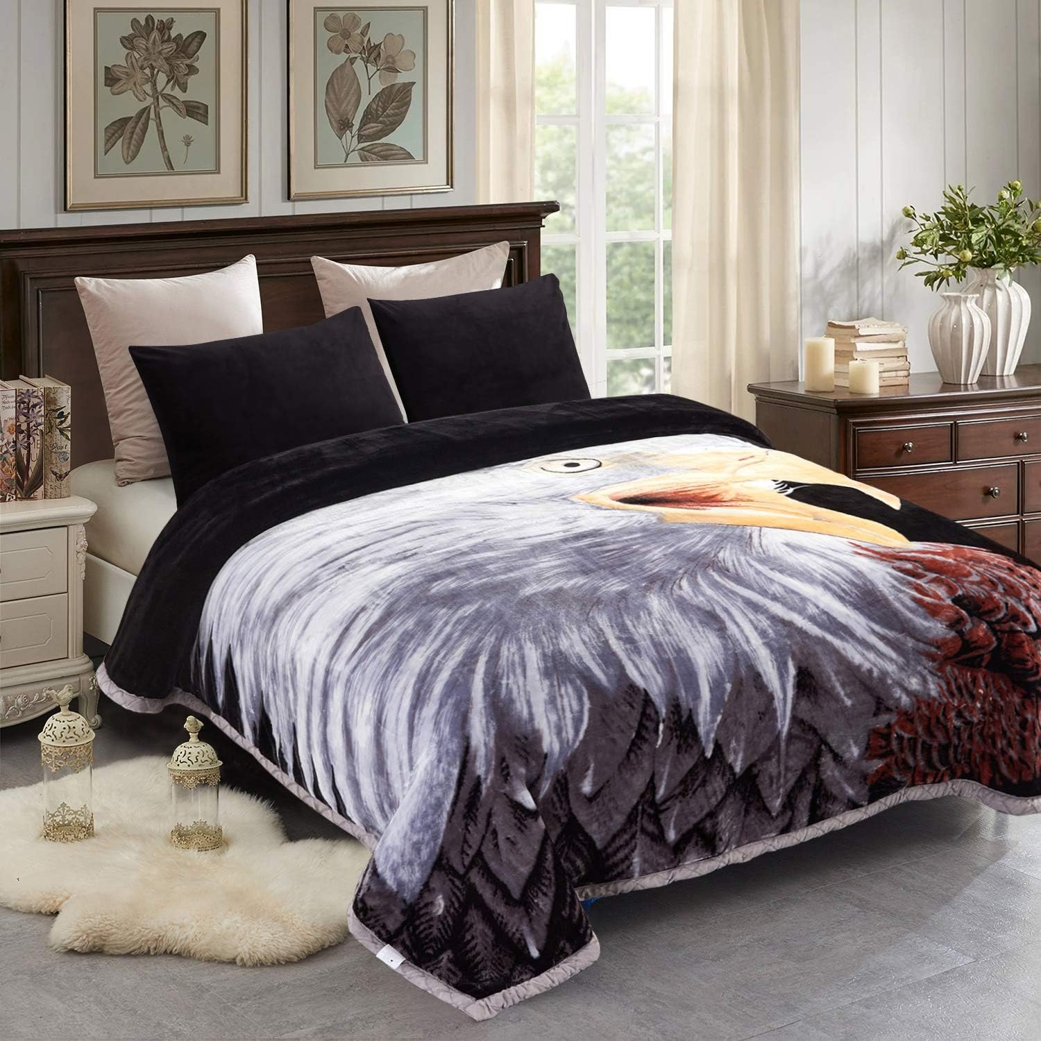 JML Fleece Blanket King Size 85" x93", Plush Korean Style Faux Mink Blanket - 10 Pounds, 2 Ply A&B Printed, Silky Soft and Warm Raschel Bed Blanket, Eagle/Lion