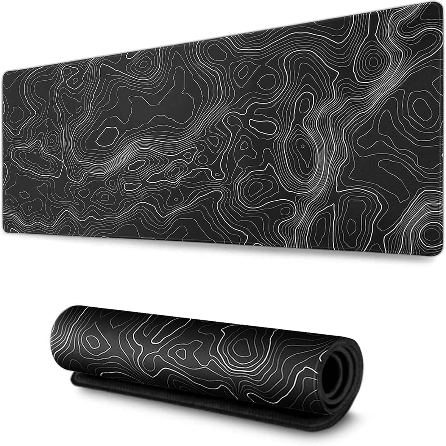 Large Mouse Pad Mat 35x17 Inch, XXXL Gaming Mouse Pad Topographic Map Lines | Extended Desk Mat with Non-Slip Rubber Base, Geographic Contour Topographic Design Mousepad for Gaming, Office, Laptop & PC