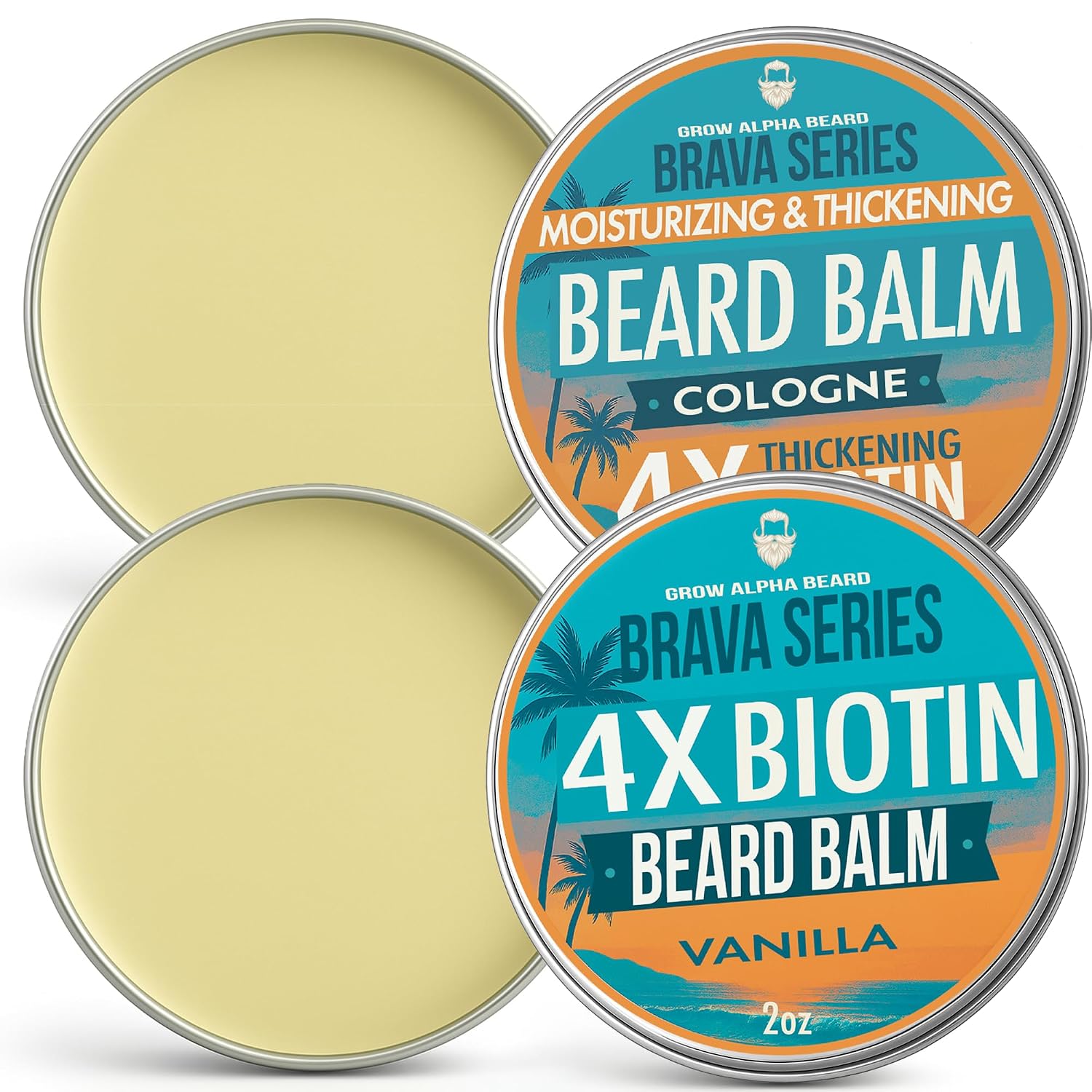 Beard Balm for Men, 2oz Sandalwood & 2oz Citrus Scent, w/Jojoba Oil & Shea Butter, Styling Cream for Men, Moisturizer & Softener, Beard Care Leave in Conditioner (2 Pack (Vanilla and Cologne)