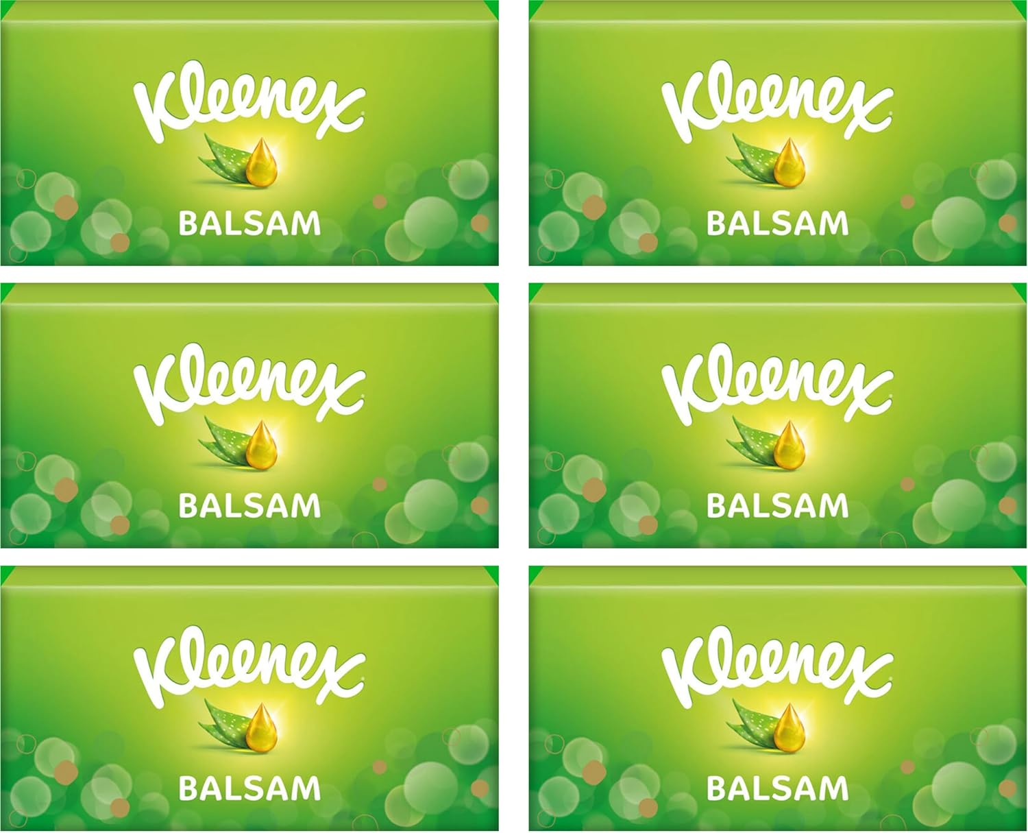 Kleenex Balsam Facial Tissues – 6 Standard Tissue Boxes - Balmcare® with Aloe Vera, Vitamin E and Calendula