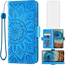Asuwish Phone Case for Nokia X10/X20 with Tempered Glass Screen Protector and Flower Leather Wallet Flip Cover Credit Card Holder Stand Cell Accessories NokiaX10 10X NokiaX20 5G Boys Women Men Blue
