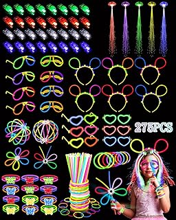 275 PCS Glow in the Dark Party Supplies for Kids Adults, Light Up Party Favors, Glow Sticks Bulk Party Pack Bracelets Finger Lights Glasses Headband LED Light Hair Wedding Birthday New Year Halloween