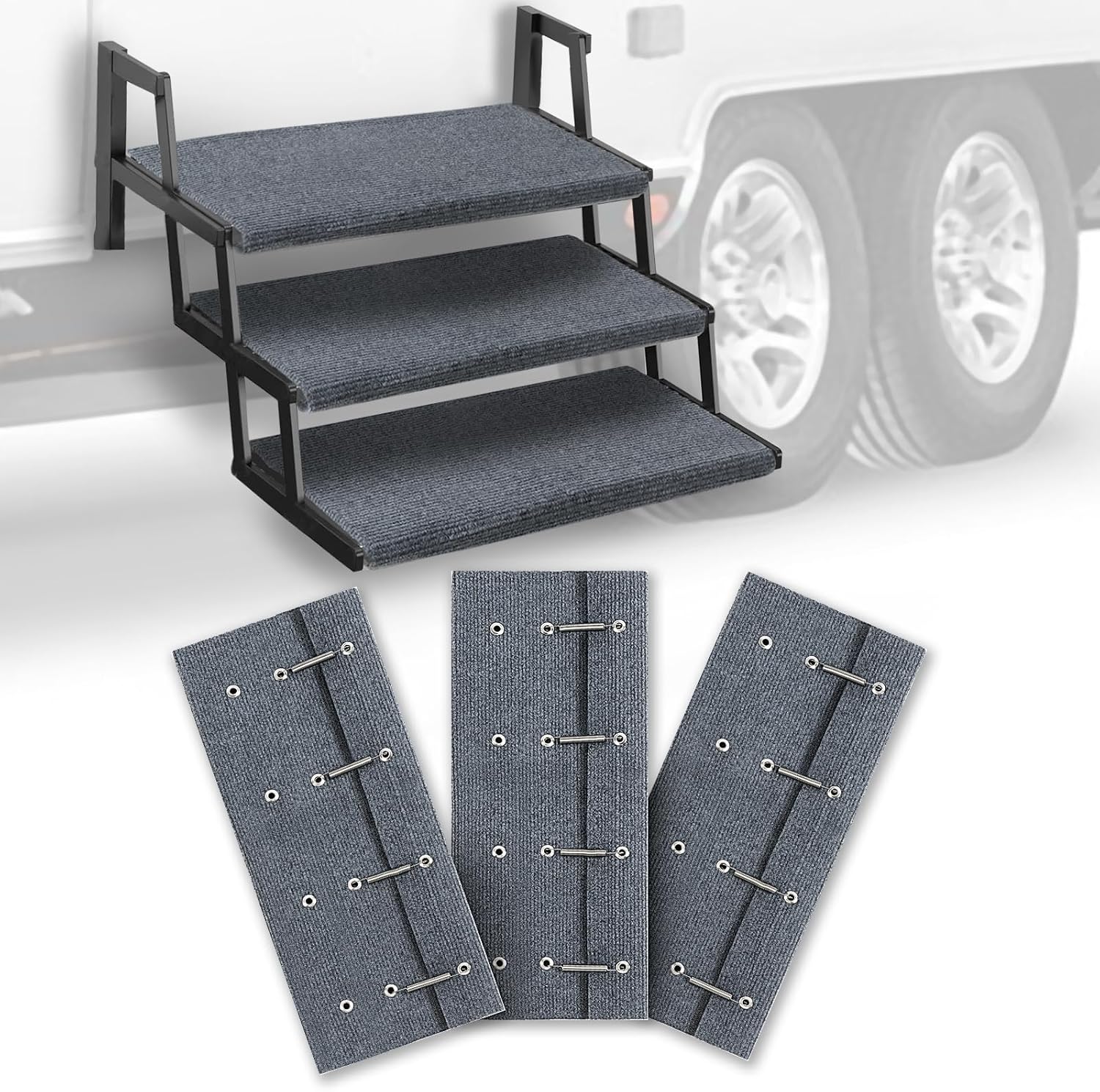 HOMEE RV Step Covers - 3 Pack, 23 Inch Wide Camper Step Rugs, Non-Slip RV Stair Covers Fit 8" to 11" Treads