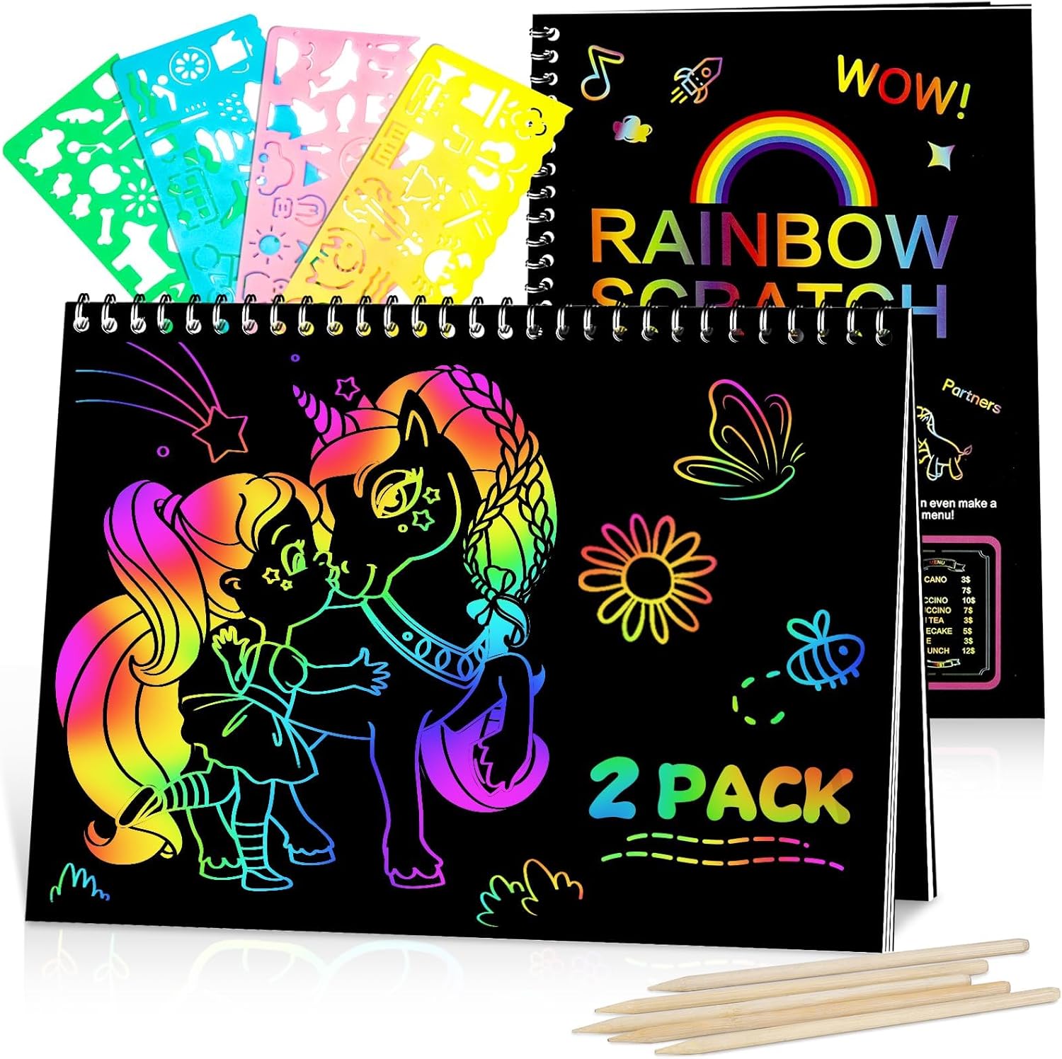 Winstico Scratch Art for Kids, Arts and Crafts Kids Age 3-10, Birthday Gifts 3 4 5 6 7 Year Old Girls, Rainbow Magic Handmade Toys Games Paper, Set 6-12, 3-8 Boys/Girls