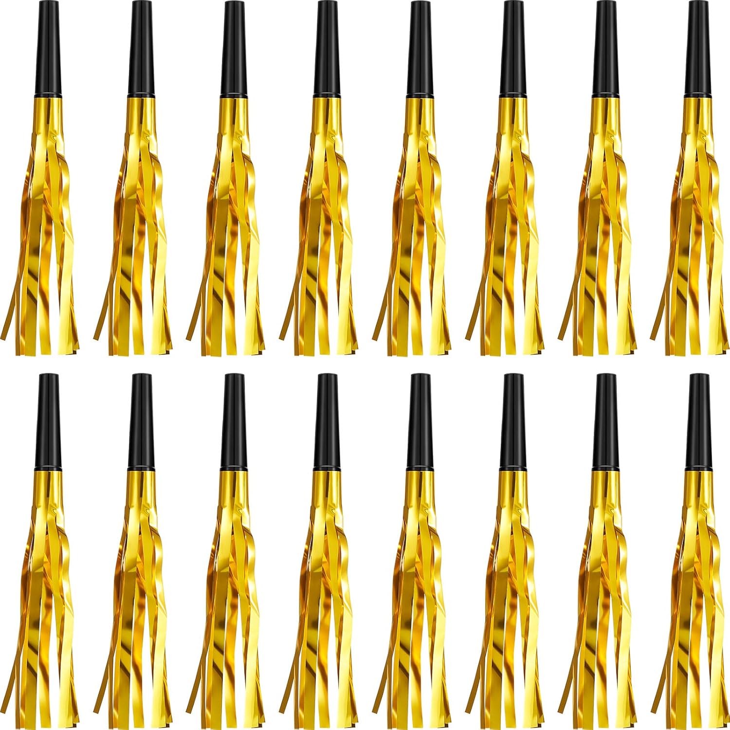 Sumind 24 Pieces Gold Noise Makers Glitter Noise Makers Metallic Fringed Party Blowers for Adults Birthday Graduation Sporting Events 2025 New Years Party Favor Supplies