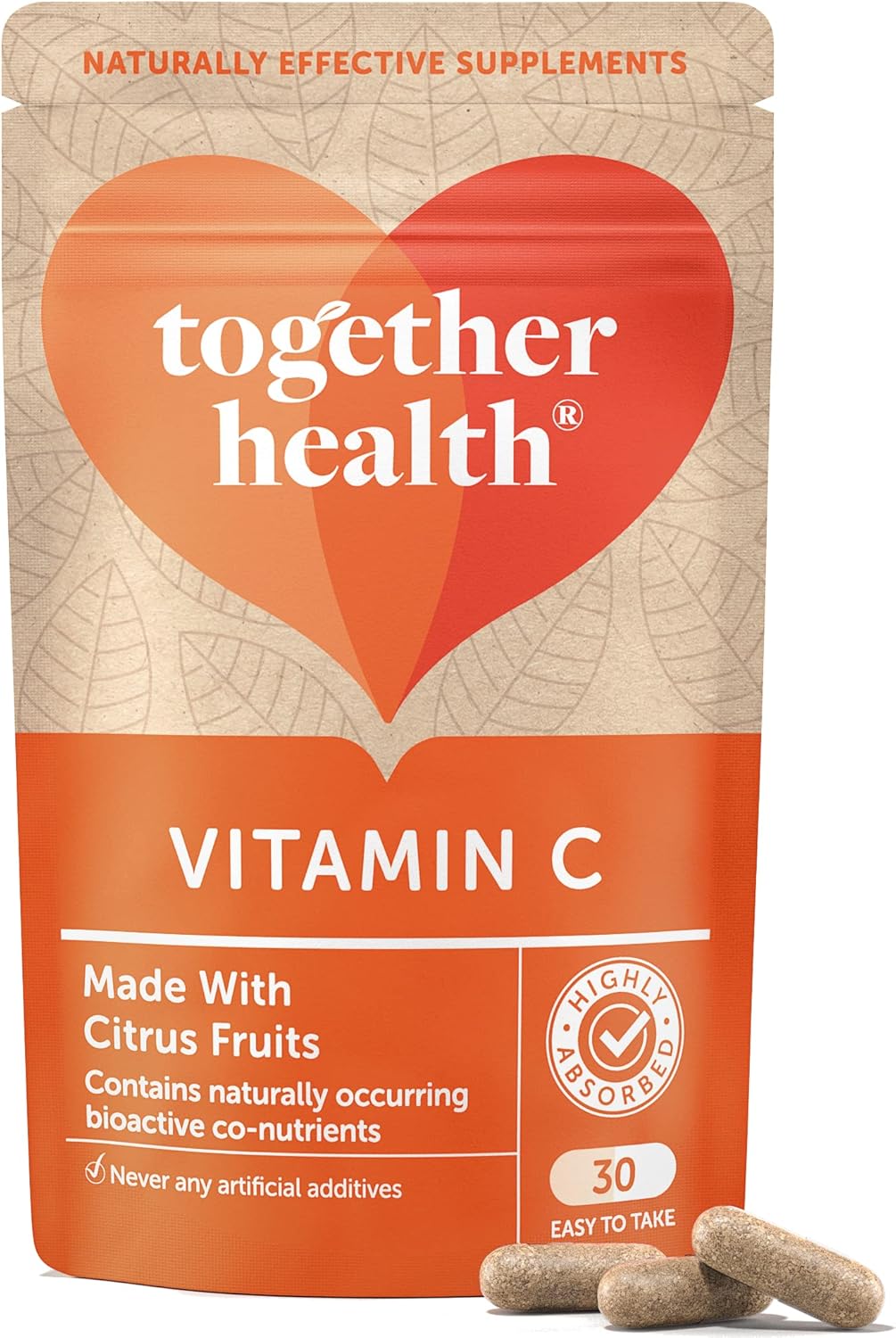 Vitamin C – Together Health – Natural Citrus Fruits – Gentle & Easily Absorbed – Includes Naturally Occurring Bioflavonoids – Vegan Friendly – Made in The UK – 30 Vegecaps