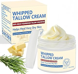 Beef Tallow, Beef Tallow for Skin, Beef Tallow Face Moisturiser, 100% Grass Fed Beef Tallow for Skin Care - Natural Handmade Lotion Whipped Beef Tallow Cream for Face & Body Sensitive Skin - 1.76 OZ.
