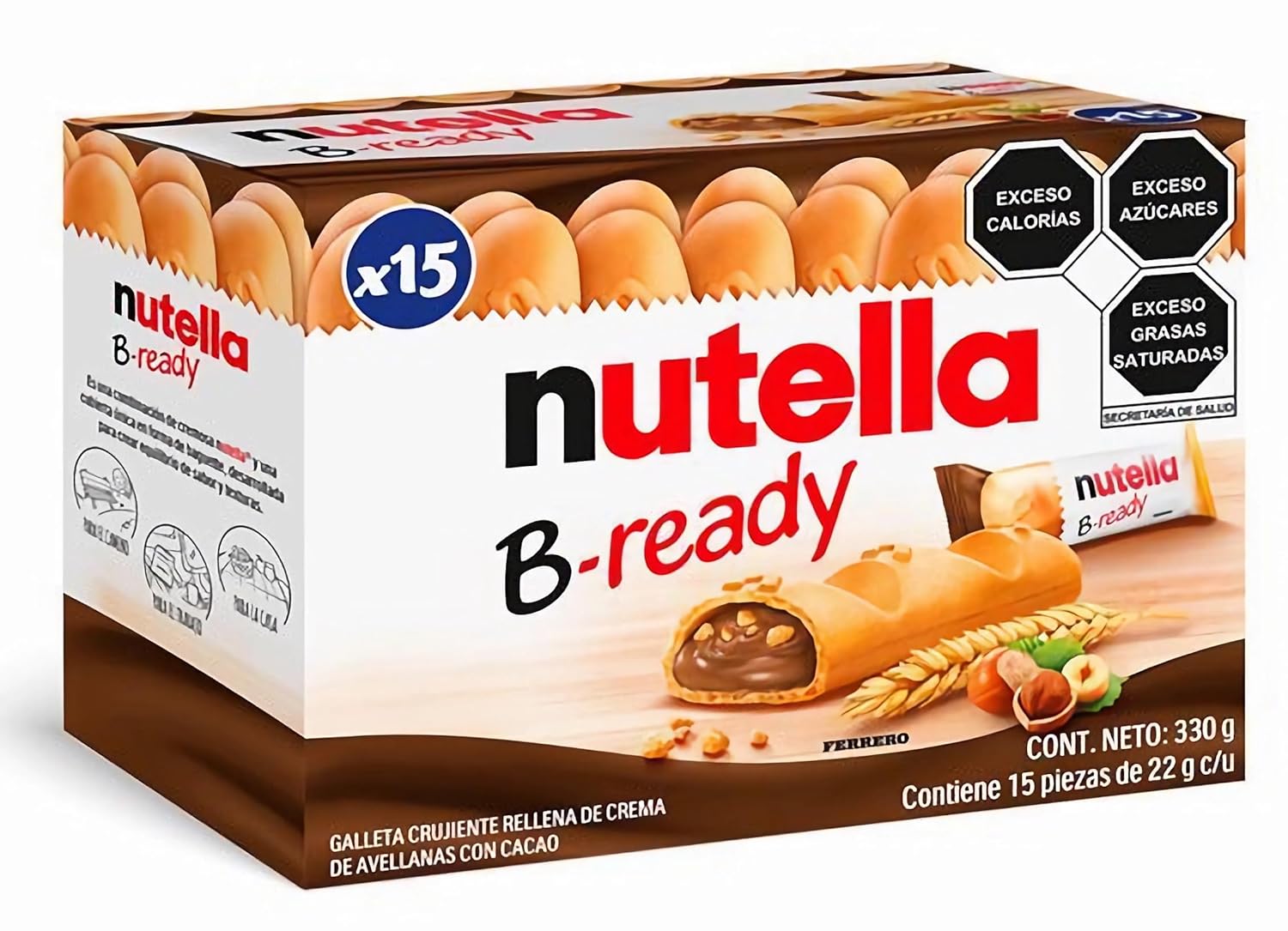 Ferrero: "Nutella B-ready " a crisp wafer of bread in the form of mini baguette stuffed with a creamy Nutella 15 pieces 10.13 oz (286g) [ Italian Import ]