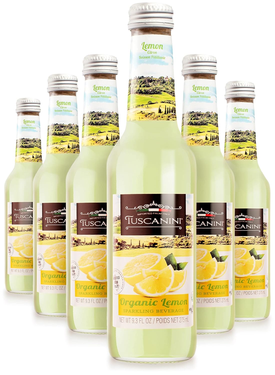 Tuscanini Organic Cold Pressed Sparkling Lemon Soda (6 Pack) Contains 16% Real Juice! No Food Coloring or Artificial Flavors, Product of Italy
