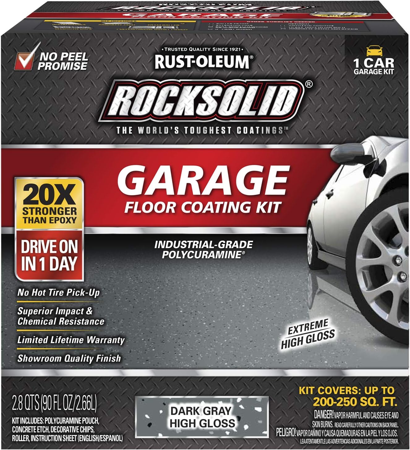 Rust-Oleum 317286 Rocksolid Polycuramine Garage Floor Coating, 1 Car Kit, Dark Gray, 90 Fl Oz (Pack of 1)