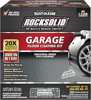 Rust-Oleum 317286 Rocksolid Polycuramine Garage Floor Coating, 1 Car Kit, Dark Gray, 90 Fl Oz (Pack of 1)