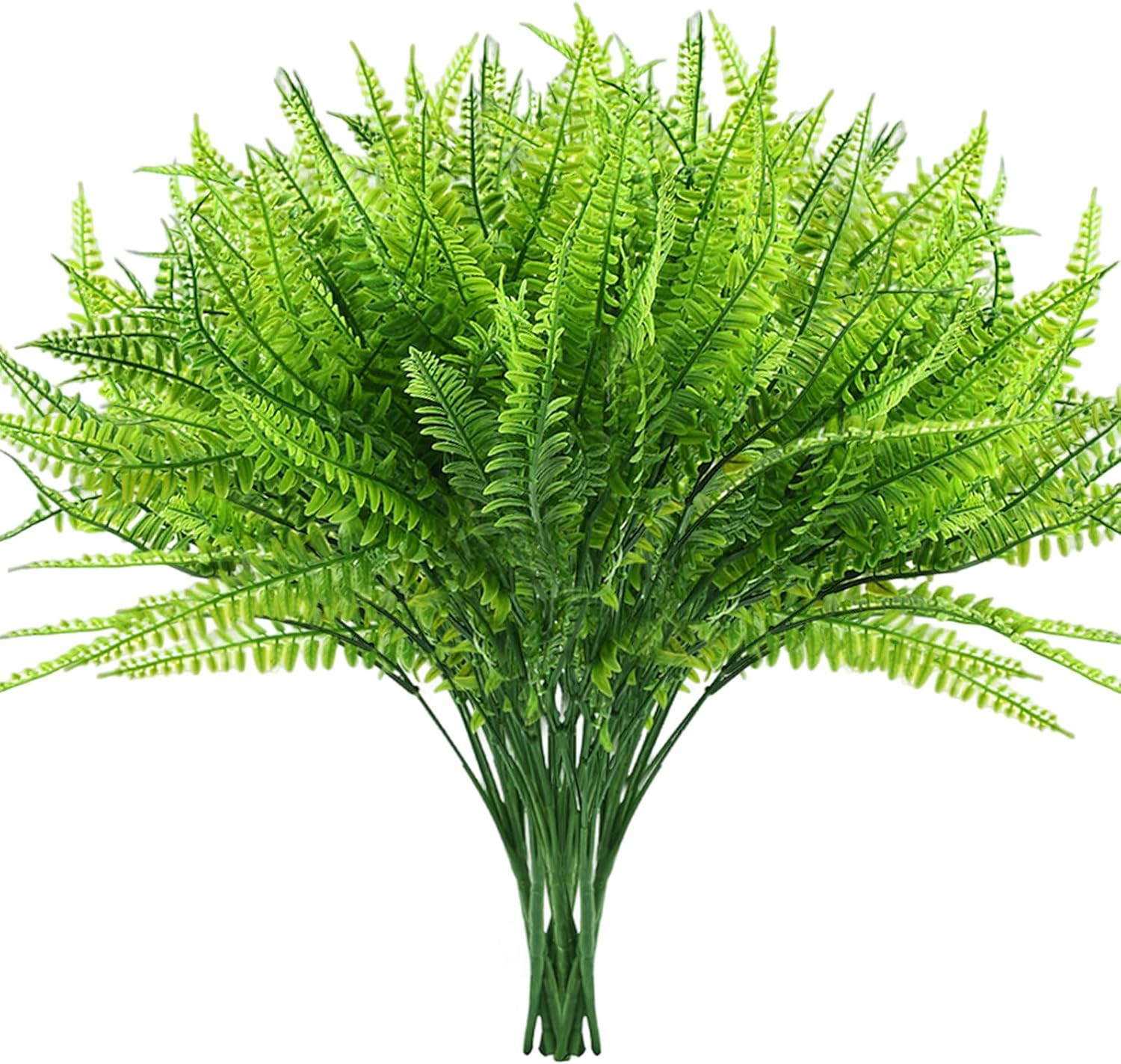 8 PCS Artificial Plants Fake Outdoor UV Resistant Plastic Greenery Bushes Shrubs Faux Fern Plants Fake Boston for Home Garden Patio Indoor Outdoor Decoration